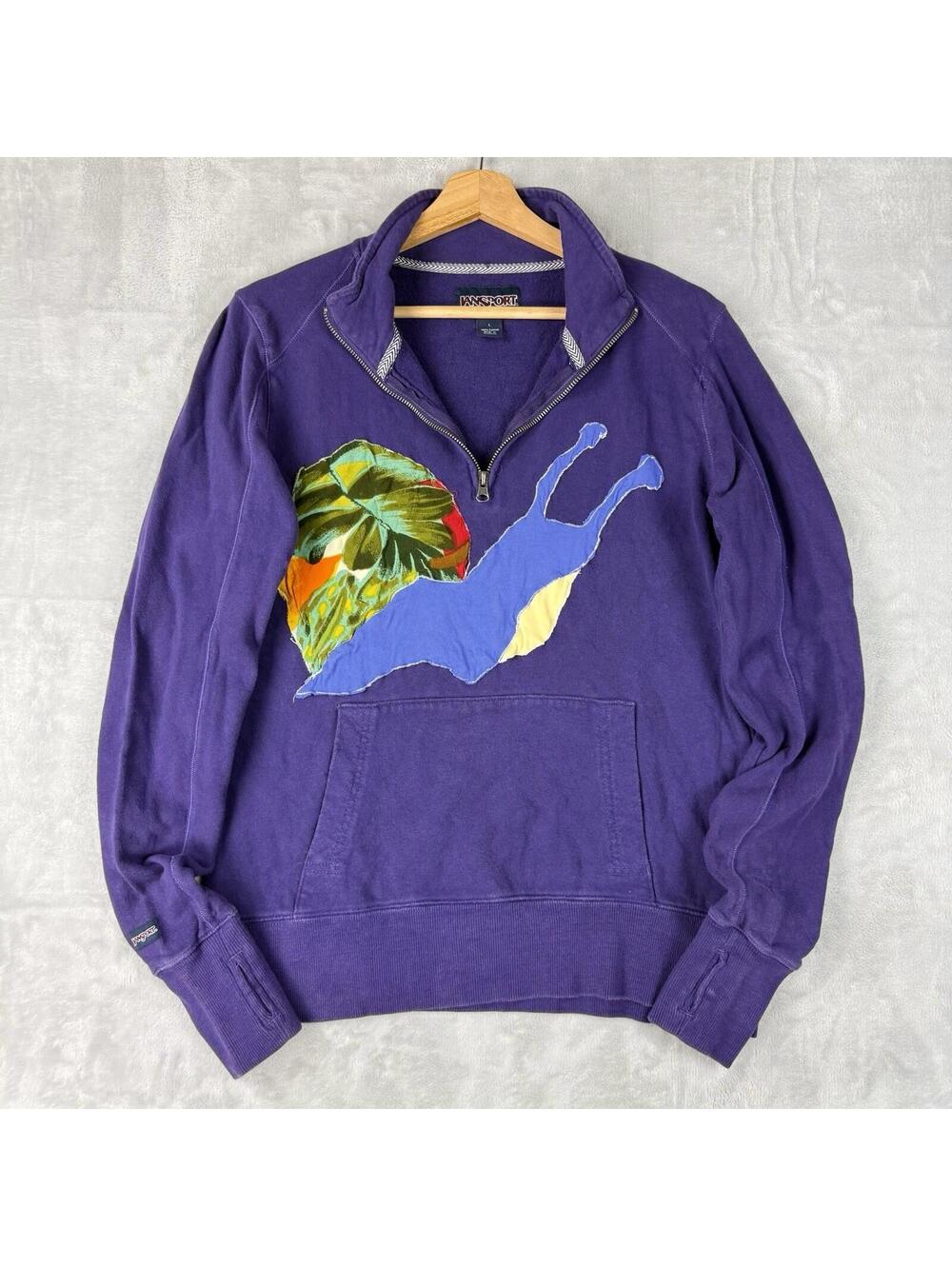 Y2K Jansport Quarter Zip Sweatshirt Purple Graphic Artist Vintage Style Size L